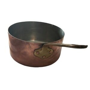 French Copper Sauce Pan 8” X 3 7/8” Brass Handle Made In Vintage Excellent Cond